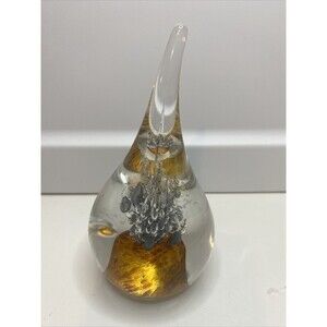 Vintage Art Glass Paperweight Teardrop By AJ Adam Jablonski 5” Controlled Bubble